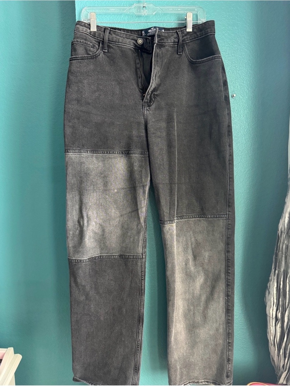 Hollister Women's Two-Tone Washed Black/Gray Patchwork Jeans